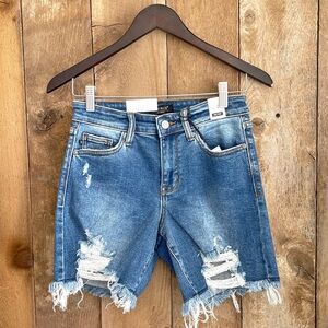 Judy Blue Mid Rise Distressed Denim Shorts Fray Hem Size XL